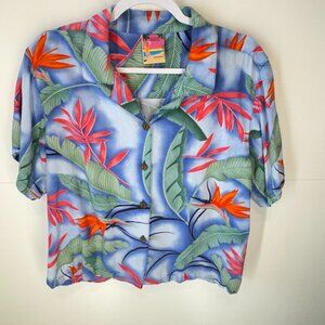 Vintage Too Hot Sunwear Tropical Hawaiian Cropped Shirt